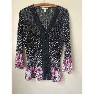 Y2K Christopher & Banks Black White Dot Floral Crochet ‎ XL Boho IndieSleeze